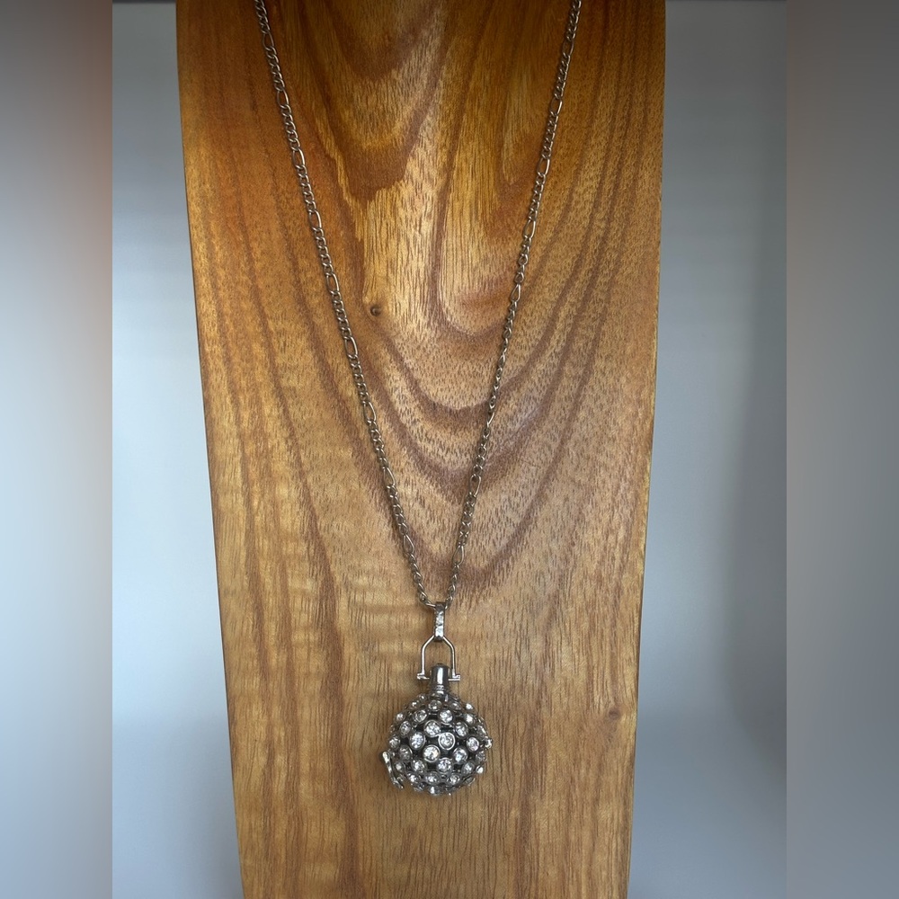 Silver Bell‎ Pendant Necklace w/Crystals 18.5” length
